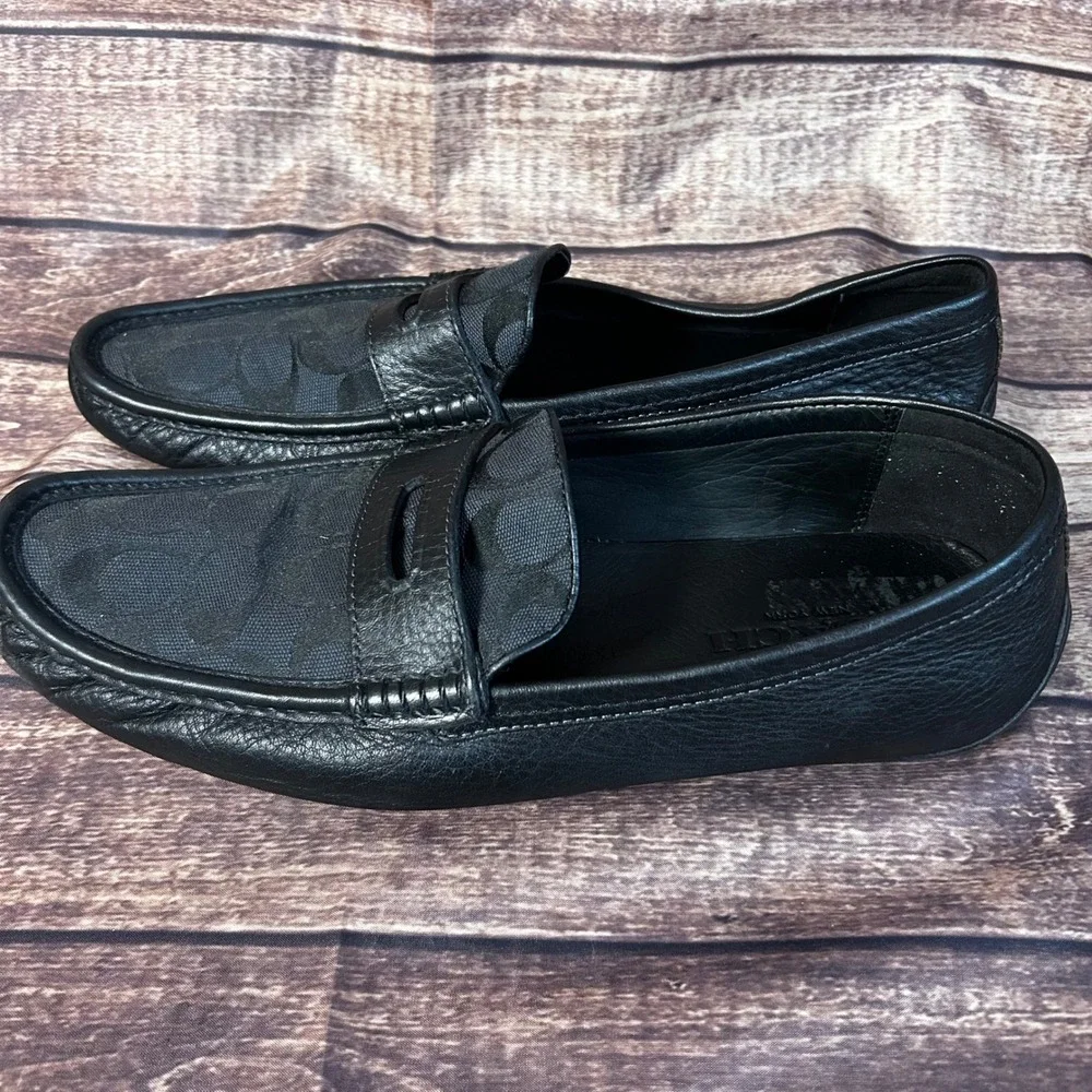 Coach Jarad Mens Black Leather Signature Driving Penny Loafers Shoes 13D B0065